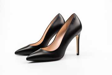 Beautiful black high-heeled women's shoes isolated on a white background.generative ai

