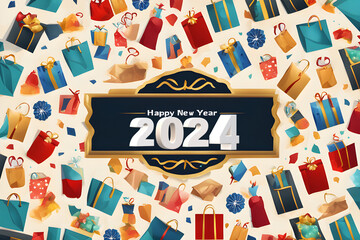 Banner of Happy new Year 2024 For E-commerce Website