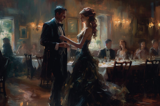 Young, beautiful, prettier, handsome and in love boy and girl dancing a waltz. Romantic picture, amorous look, couple, connection