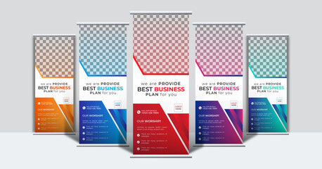 Company business roll Up banner vector creative design. X banner, x stand, pull up, pop up banner for marketing and advertising.5 color set of gradient layout. 2023 and 2024 Trending and modern design