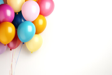 Colorful levitating balloons on strings isolated on white background with space for inscriptions or text.generative ai
