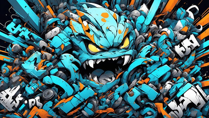 Grafitti wall art digital design wallpaper - monster 