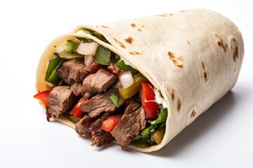Steak Burrito Isolated on a White Background