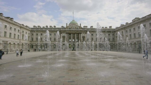 Steady Cam Through Fountains of Somerset house In London