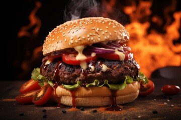 Juicy Barbecue beef burgers. Generate Ai