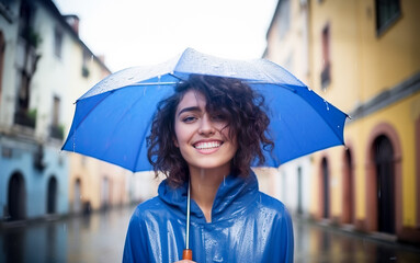 A woman gracefully holding an umbrella under the rain during the autumn season