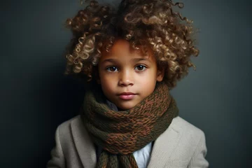 Poster Portrait of a beautiful african american little girl with curly hair wearing a scarf © Loli