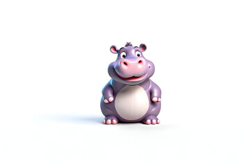 3D animation character style happy hippo standing on an isolated empty white background - Generative AI