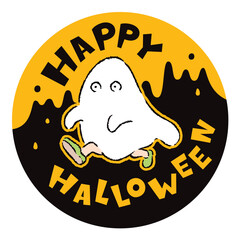 ハロウィン_HAPPYHALLOWEEN_おばけの仮装をして歩く人のイメージイラスト素材