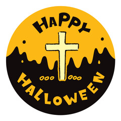 ハロウィン_HAPPYHALLOWEEN_十字架のお墓のイメージイラスト素材
