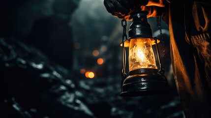 Miners lamp illuminating the dark tunnels