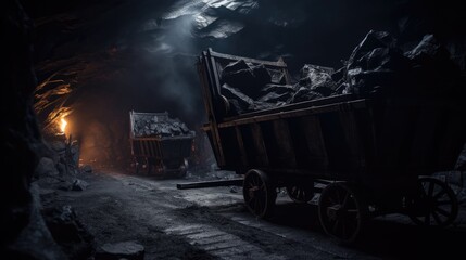 Fototapeta na wymiar Coal cart in the tunnels