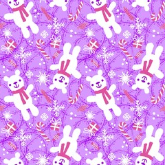 Cartoon toys animals seamless Christmas bears pattern for festive accessories and wrapping paper and kids print