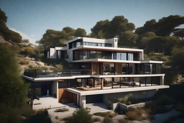 Fototapeta na wymiar Split-level house with multiple levels and distinct living spaces - AI Generative