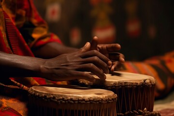 musical image drums of African culture, played by male hands