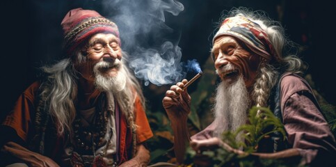 Two old men smoking and smoking a cigarette, AI
