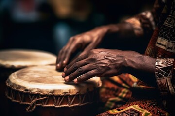 musical image drums of African culture, played by male hands