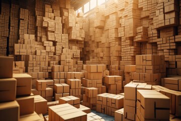 Lots of cardboard boxes in the warehouse