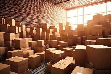 Lots of cardboard boxes in the warehouse