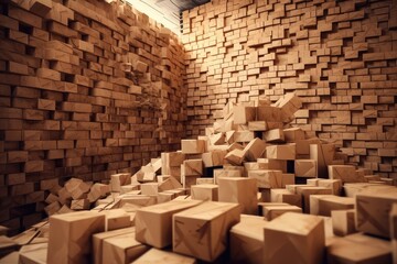 Lots of cardboard boxes in the warehouse - obrazy, fototapety, plakaty