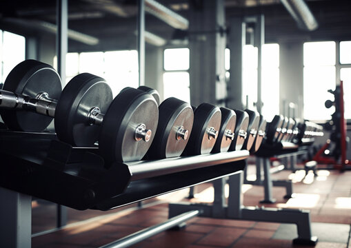 dumbbells in a gym photography