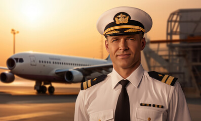 Close-up portrait of a pilot outside an airplane