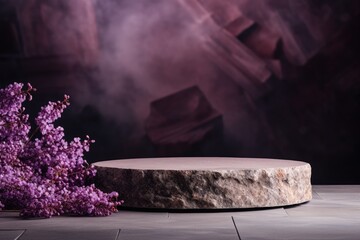 purple podium close shot stone backg studio with buckwheat