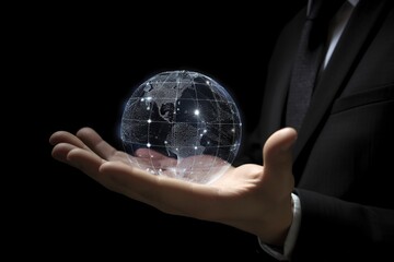 image of a businessman holding a digital of the earth sphere