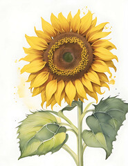 Watercolor Sunflower On a White Background