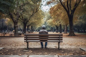 image of a lonely man sitting on a wooden bench