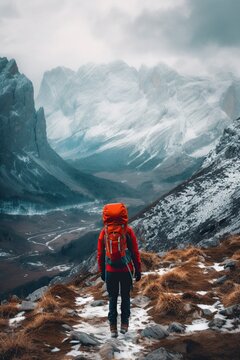 image person on the mountain with a backpack