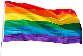 Huge flag of LGBT attached on long handle. Isolated over white background