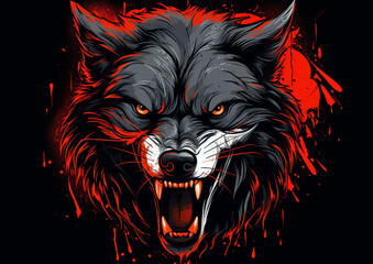 wolf head with red design