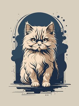 Persian cat wild animal cute face, sketch style vector illustration for poster or tshirt design, Persian cat cute face art isolated