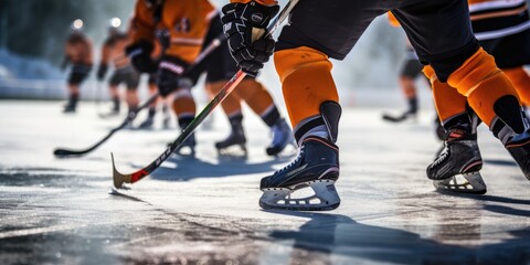 Team of hockey players playing hockey. Generative AI