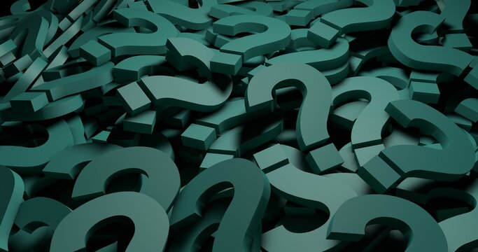 Green question marks background. 3d Illustration