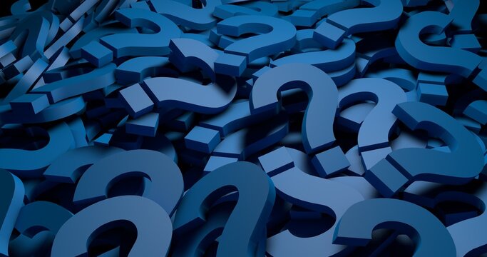 Blue question marks background. 3d Illustration