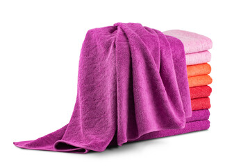 multi-colored Terry cotton bath towels, isolate on a white background