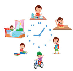 Cartoon kid daily routine activities set