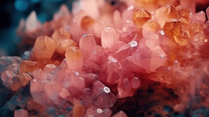 Crystals with druze. Rose quartz or pink crystal rocks. Illustration for banner, poster, cover, brochure or presentation.