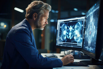 A radiologist analyzing medical images on a high-resolution diagnostic monitor for accurate diagnoses. Generative Ai.