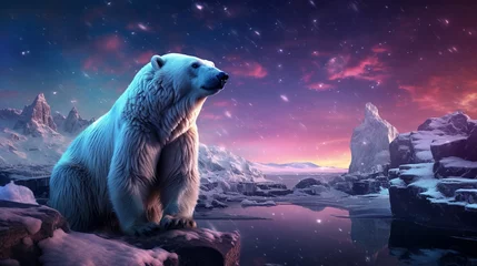 Outdoor-Kissen professional photo of a polar bear at the north pole, northern lights © RAFAEL