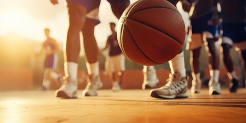 Team of players plays basketball. Generative AI