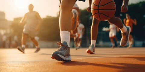 Team of players plays basketball. Generative AI
