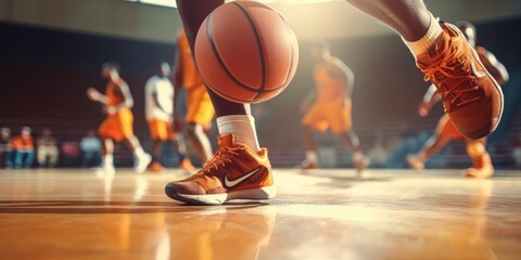 Fototapeta premium Team of players plays basketball. Generative AI
