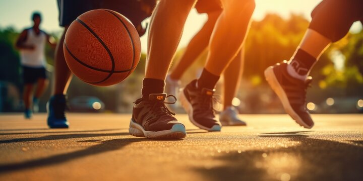 Team of players plays basketball. Generative AI