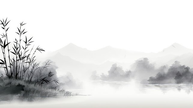 Chinese style ink landscape painting