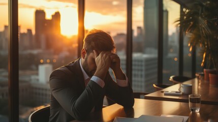 lonely depressed businessman at business his office.