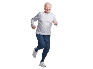 Happy elderly man jogging, cut out