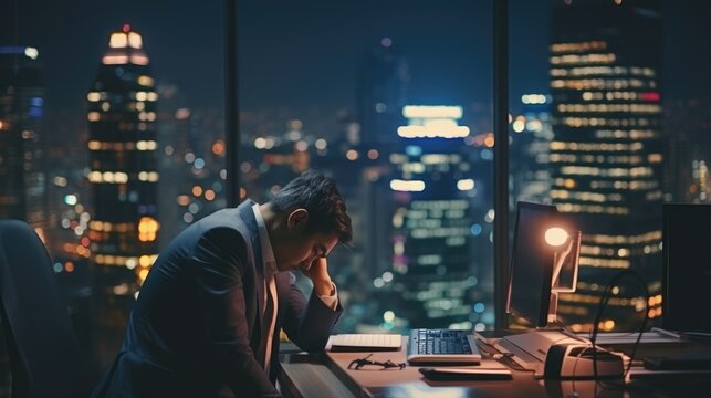 Lonely Depressed Businessman At Business His Office.